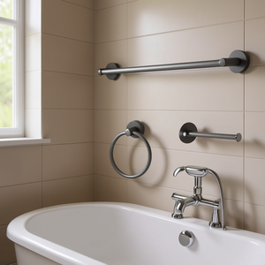 Set di Accessori per Bagno in Alluminio Spaziale Grigio Canna di Fucile, Regolabile 16-27 Pollici, Montaggio a Parete, Design Moderno - Product Image 2