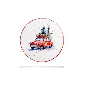 Christmas Ceramic <b>Car</b> Trivet With <b>Tree</b> Design For Holiday Table Decor - Product Image 1