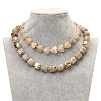 Joyería de Fiesta Vintage para Mujer, Collar de Piedras Geométricas de Plástico, Aretes, Pulsera Elástica de Cuentas Acrílicas con Textura Irregular