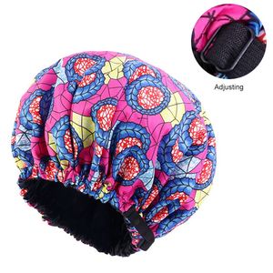 Gorro de dormir con estampado de patrón africano, gorro de satén de tamaño Extra grande, gorro de noche de doble capa con hebilla ajustable - Product Image 6