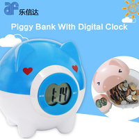 Alcancía Digital con Forma de Cerdo de Dibujos Animados, Divertida, Personalizada, con Reloj Digital LCD y Alarma