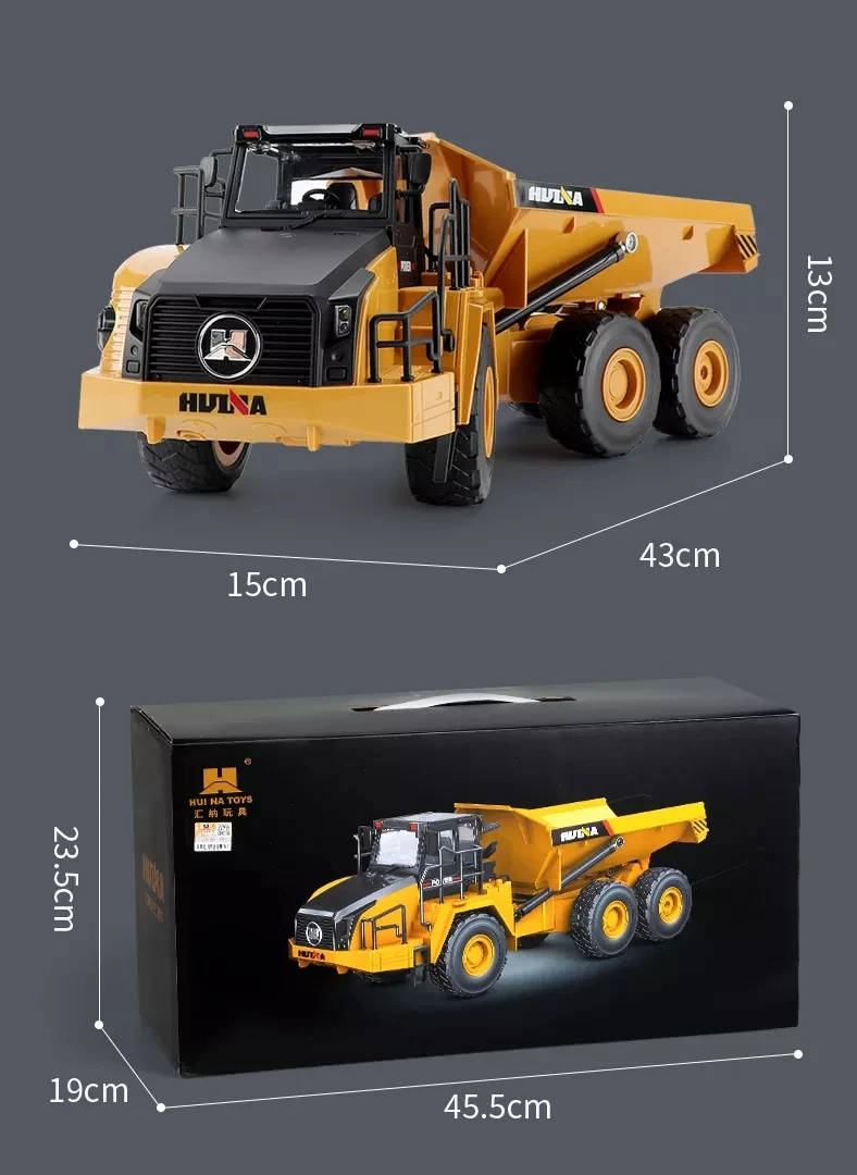 Huina 1568 1/24 Scale 9CH 4x4 Professional Engineering Vehicle RC Excavator Truck Remote Control Toys