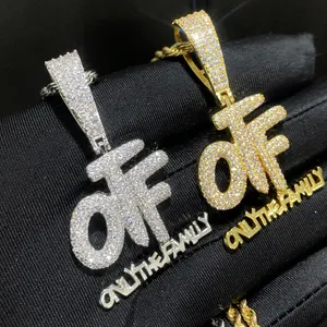 Full Paved 5A Cubic Zirconia Bling Iced Out Hip Hop Men Boy Jewelry CZ Only The Family OTF Letter Small Pendant Necklace