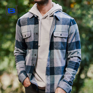 Camicia Shacket da <span class=keywords><strong>Uomo</strong></span> Urbana a Maniche Lunghe Slim Fit in <span class=keywords><strong>Lana</strong></span> Pesante e Calda con Logo Personalizzato e Tecnica di Tintura a Filo a Quadri - Product Image 5