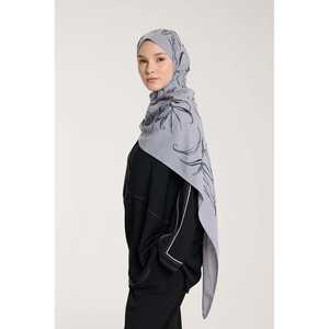 Pure Tone Leaf Pattern Silk <b>Scarf</b> <b>Silver</b> and Gray with Premium Tone - Product Image 3