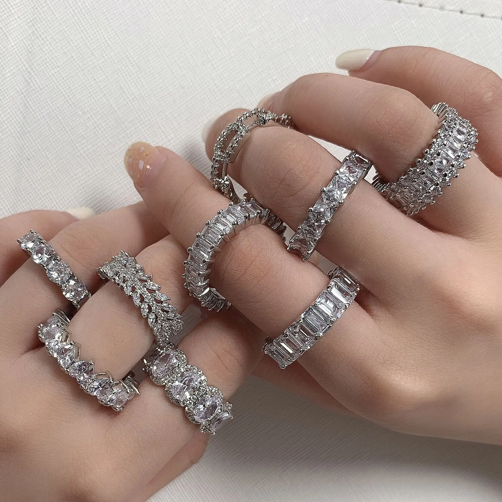 rings set women cubic zirconia bling sparkle diamond silver jewelry ring