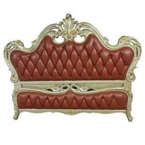 Cadre en bois de couleur champagne, cuir véritable, grande taille, lit royal