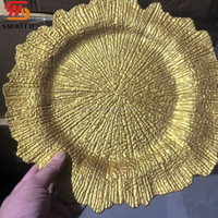 Assiettes de présentation de luxe en plastique PP de 13 pouces, plaquées or, pour mariages et banquets