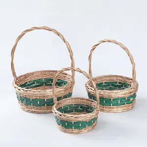 Wholesale Cheap Wooden Gift Basket Wicker Fruit Basket Mothers Day Baskets With hande