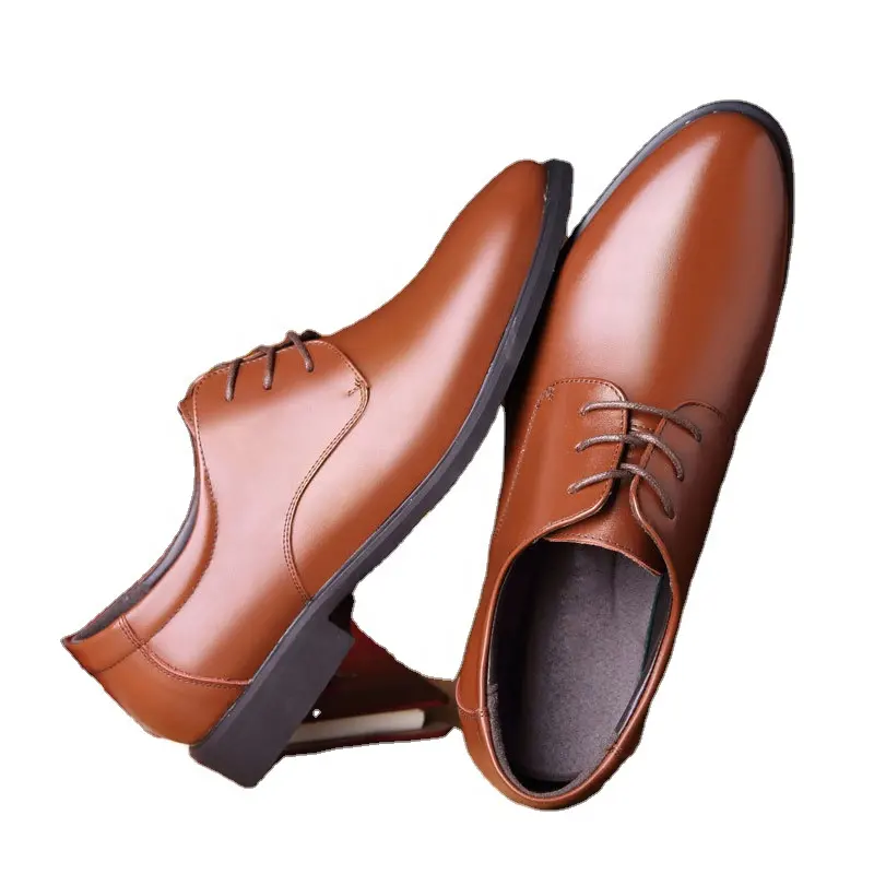 2021 Christmas Gift New Leather Shoes Men's Fashion Shoes Lace-up Brown Business Formal Men's Shoes