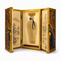 Boîte cadeau de luxe en bois sculpté avec ouverture à double porte, présentoir floqué pour bouteille de spiritueux