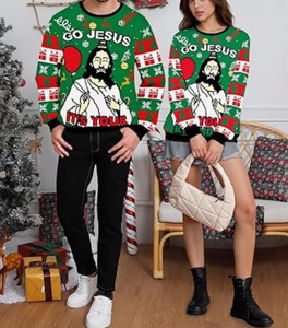 Suéter Navideño Feo Unisex, 100% Algodón Tejido, Jersey Personalizado con Gráfico <span class=keywords><strong>de</strong></span> Jesús, Manga Larga, Venta al Por Mayor OEM B2B - Product Image 5