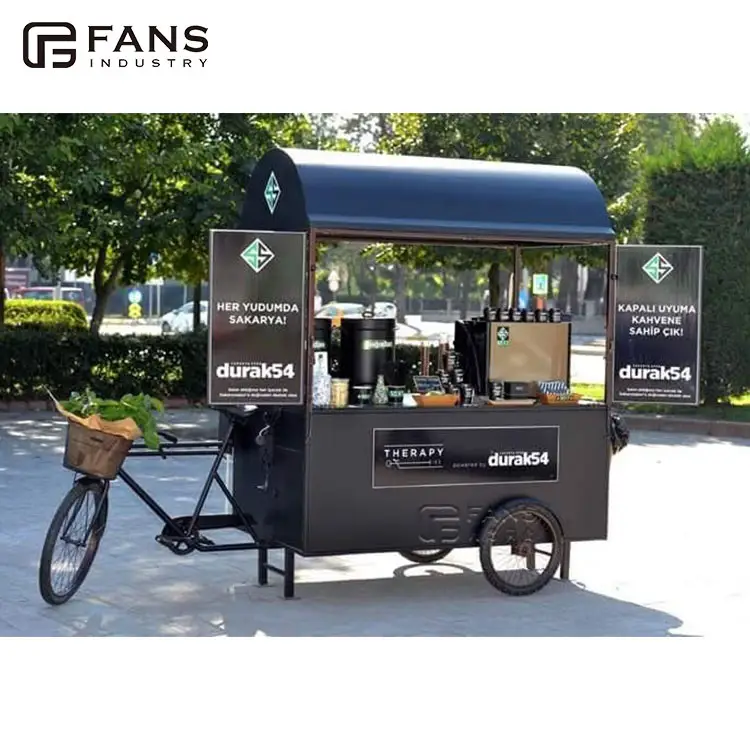 Quiosco de café de 3 ruedas para exteriores, carrito de comida, helado, carga, café, zumo, bicicleta eléctrica, negocios, camiones
