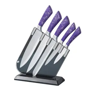 Golden Titanium Knife Set with Acrylic Stand, Kitchen Knives Set with Block,  Scissors - Cutlery & Kitchen Knives