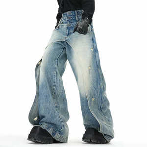 Pantalones de pierna ancha de corte holgado personalizados de fábrica <span class=keywords><strong>MZN</strong></span> con elegante diseño de agujeros tela suavizante logotipo personalizado - Product Image 5