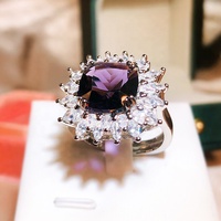 Nouvelles bagues de luxe en pierre violette carrée de 1,8*1,8 mm pour femmes, élégantes, pour fiançailles, mariage, taille ajustable, bijoux