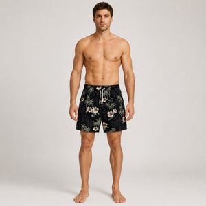 <b>Men's</b> Knee Length Cotton Board Shorts Floral Print Button Fly Quick Dry Beach Swim <b>Trunks</b> - Product Image 1