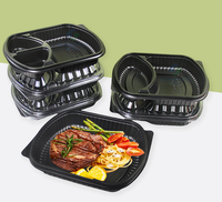 Boîte à lunch rectangulaire jetable de 1000 ml en plastique PP/PET de haute qualité, à trois compartiments, recyclable, pour plats à emporter, avec logo personnalisé