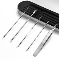 Kit d'outils de suppression de points noirs et de boutons de nez en acier inoxydable 5 pièces avec traitement sûr de l'acné pour l'extraction de comédons