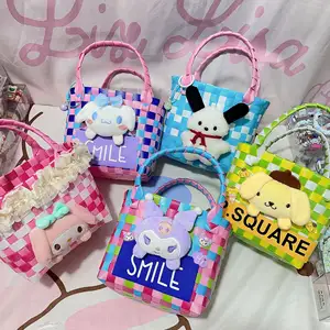 Ruunjoy New Custom Sanrio Cute Quality Bags Handbag Lady Hand Woven Bag Plush Doll Basket Bag Hand gift Banquet Gift