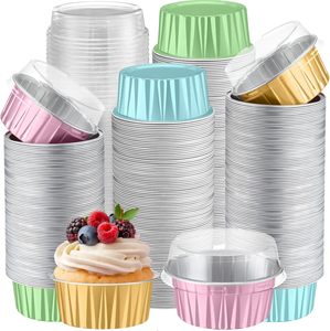 Aluminum Foil Baking Cups <b>Mini</b> <b>Cake</b> Pans with Lids 4oz Cupcake Liners Disposable Muffin Tins Wrappers Foil Ramekins Containers - Product Image 1