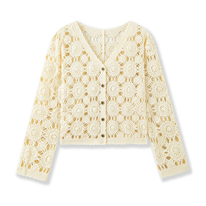 <span class=keywords><strong>Cardigan</strong></span> da donna lavorato a maglia con scollo a V sexy <span class=keywords><strong>traforato</strong></span>, stile europeo-americano, casual autunnale, monopetto, lavorato all'uncinetto - Product Image 2