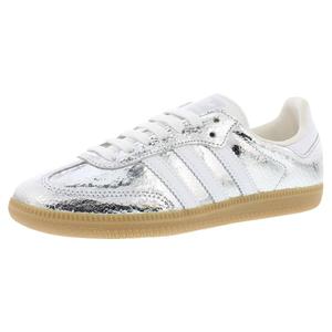 Scarpe Adidas Samba in Pelle da Donna, Argento Metallizzato e Bianco Core, Stile Walking - Product Image 1