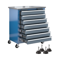 Armoire à outils moderne à 7 tiroirs avec roulettes à 360°, pieds rembourrés, système de verrouillage, plan de travail en acier inoxydable, capacité de charge de 150 kg