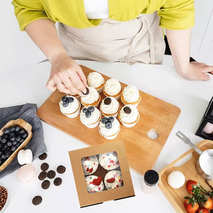 Cá nhân 2 4 6 12 lỗ phân hủy sinh học giấy trắng cốc bánh <span class=keywords><strong>Muffin</strong></span> hộp đóng gói với cửa sổ - Product Image 6