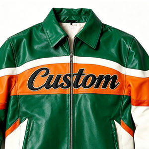 OEM ODM Clothing Manufacturers Custom Retro Embroidered Patchwork <strong>Bomber</strong> Sport Leather <strong>Jacket</strong> <strong>Men's</strong> Hip Hop Biker Leather <strong>Jacket</strong> - Product Image 4