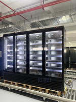 Réfrigérateur à quatre portes avec compresseur inférieur, sans LED, étagères réglables pour la présentation en cuisine de restaurant