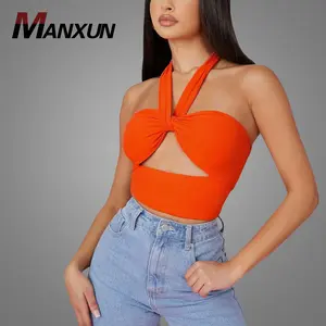 MX Fashion Hollow Out Girl' s Shirt Tops Elegant Orange Sleeveless Tops Sexy Top Of Women