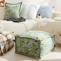 Pouf ottoman en jacquard à motif de feuilles de palmier tropicales, coussin de siège carré doux, repose-pieds pour salon, chambre à coucher, balcon, style bohème floral