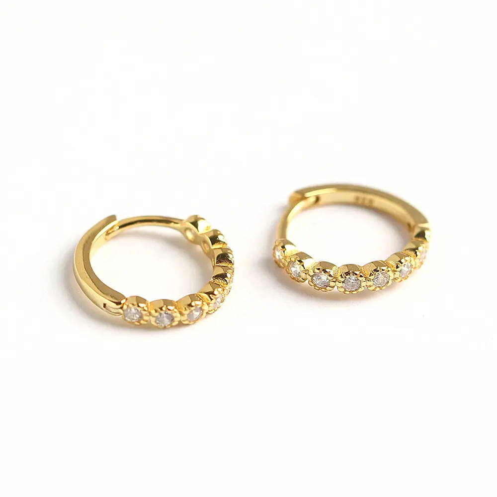 New fashion hoop earrings jewelry 925 sterling silver earrings set small diamond gold plated huggie earrings for women
