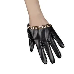 Half gloves lolita black bouncy punk style cos men and women cool chain motorcycle spicy girl PU leather gloves