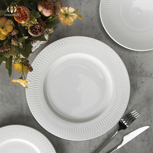 ชุดจานอาหารเครื่องเคลือบดินเผาทรงกลมสีขาวชุดจานรับประทานอาหารเซรามิกสำหรับใช้ในโรงแรมเรียบง่าย - Product Image 1