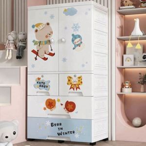 Haogle 3 Layer Double Door Stainless Steel Plastic Injection Modern Baby <b>Storage</b> <b>Drawer</b> Portable Kid Clothing Organizer Cabinet - Product Image 2