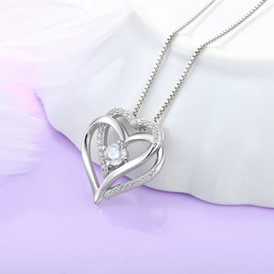 قلادة فضية رومانسية للسيدات والحبيات هدية مجوهرات فضية إسترلينية قلادة بها قلبين قلادة ضيقة - Product Image 5