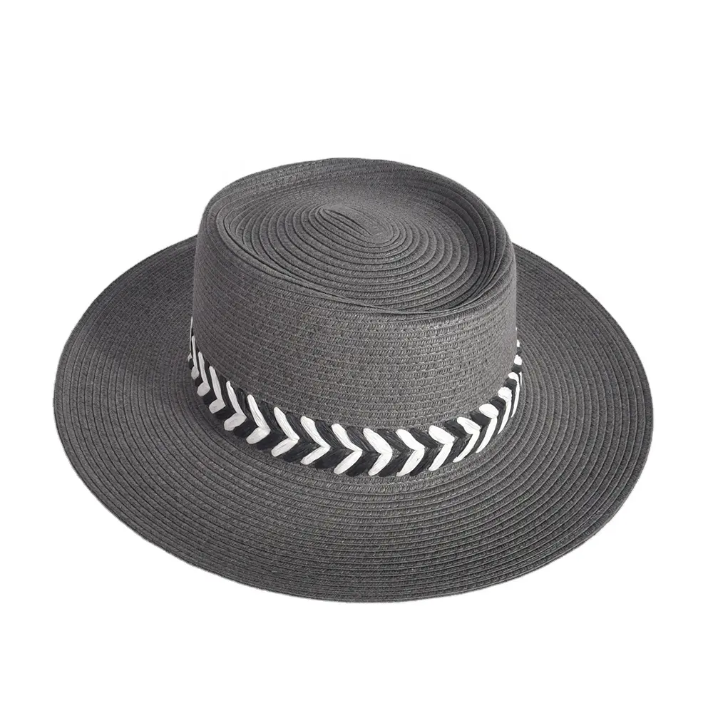Sombrero de paja para la playa, sombrero de paja con cinturón de papel blanco y negro, Panamá, a prueba de sol, 2023