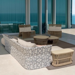 Ensemble de canapés de jardin d'extérieur trois places en forme de L, structure en aluminium, résistant aux UV, en rotin PE imperméable pour cour et balcon - Product Image 2