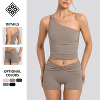 Nouvel ensemble de débardeur de yoga asymétrique froncé et hautement élastique, tenue de sport 2 pièces pour femme, idéal pour l'entraînement et le fitness