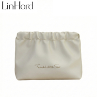 Tas Kosmetik Lipat Kulit PU Custom, Kantong Makeup Berkerut, Tahan Air, Ramah Lingkungan, Dompet Perlengkapan Mandi untuk Perjalanan