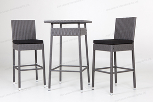 Leisure 3pcs Modern Steel Frame Rattan Outdoor Dining Furniture Patio <b>Bar</b> Set With <b>Table</b> and Chairs for Park & Courtyard - Product Image 3