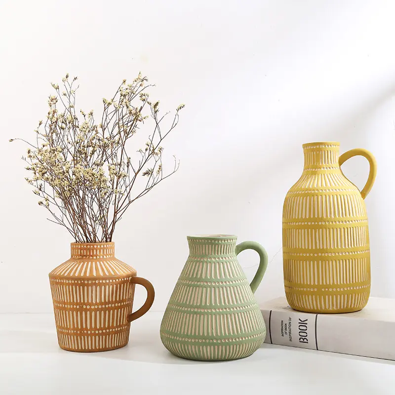 Hand bemalte Vasen verzierungen im europäischen böhmischen Stil Home Ornament Keramik vase mit Ohren