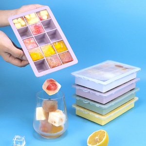 BPA Free Durable and Dishwasher Safe 2 Silicon Mold Food Grade Flexible Silicone Easy Release Ice Cube Tray With Lid for <b>Freezer</b> - Product Image 1