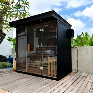 Sauna Infrarroja Moderna para Exteriores con Madera de Hemlock Rojo, Sauna Tradicional de Jardín para 4 Personas, Venta al por Mayor - Product Image 6