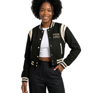 Custom Cropped Varsity <b>Jacket</b> <b>Women</b> Vintage Letterman <b>Bomber</b> <b>Jacket</b> Wool Sleeves College Baseball <b>Jacket</b> 2026 - Product Image 3