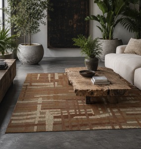 Alfombra Rectangular de Lana de Nueva Zelanda Anudada a Mano, Ecológica y Duradera, Diseño Abstracto de Laberinto, Ideal para Regalo de Inauguración - Product Image 1