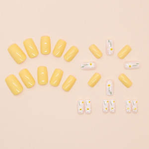 Minimalista 24 piezas desmontable <span class=keywords><strong>amarillo</strong></span> <span class=keywords><strong>diseño</strong></span> Floral <span class=keywords><strong>uñas</strong></span> Simple estilo europeo americano fresco estilo francés para dedos - Product Image 3