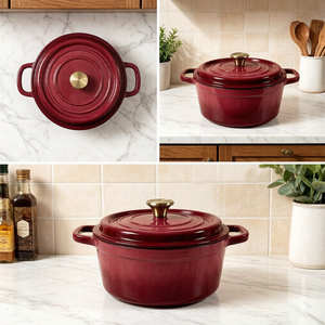 Panci Casserole Bulat Berlapis Enamel Besi Cor Anti Lengket Dengan Gagang Stainless Steel, Aman Untuk Kompor Induksi, Peralatan Masak Grosir - Product Image 6